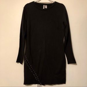 H&M Black Lace Up Tie Grunge Sweatshirt Dress
